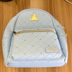 Disney Light Blue Quilted Backpack with Gold Accents